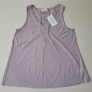 The Nines Women's Pink Grey Stripe Smocked Back Swing Tank Top